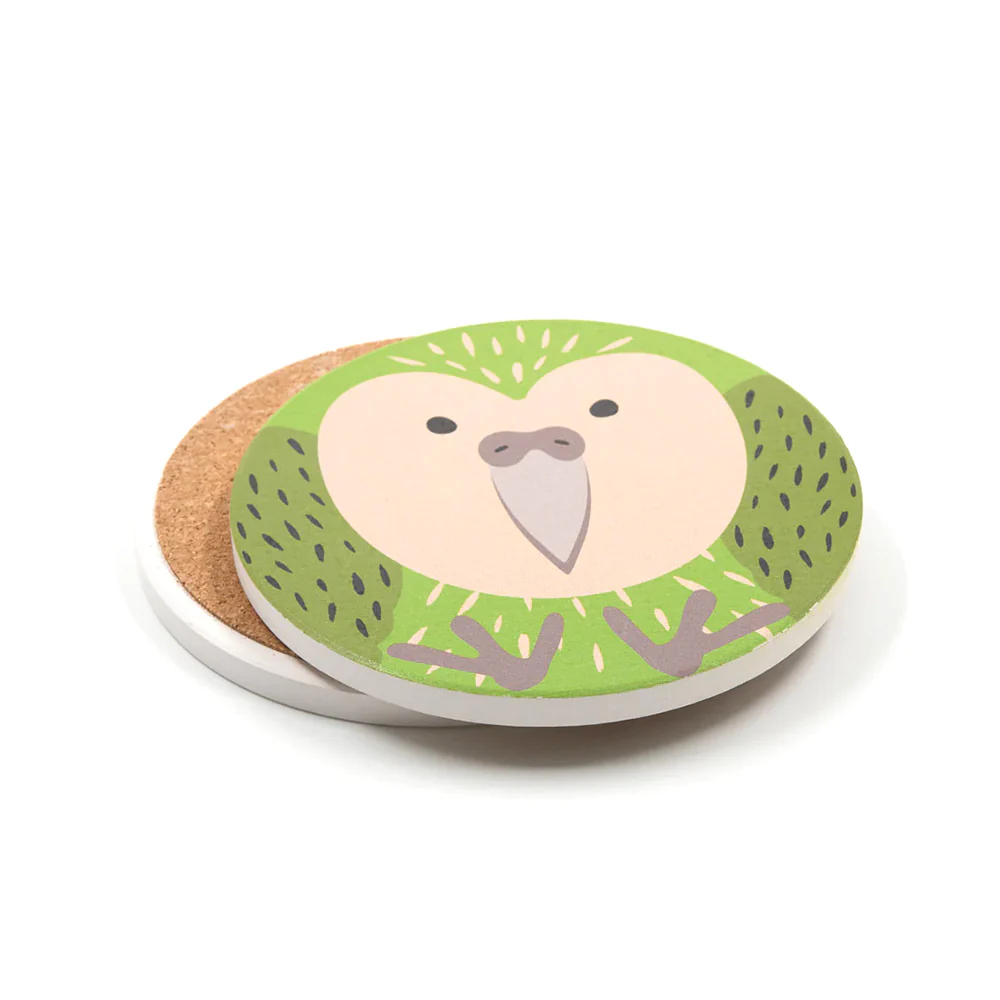 100% NZ Cuties Ceramic Coaster Kākāpō