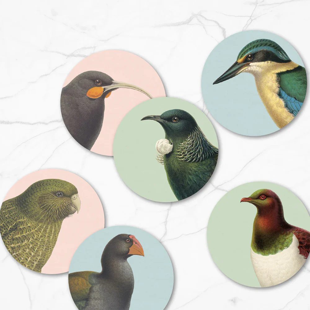100% NZ Hushed Birds Set of 6 Coasters - Image 3