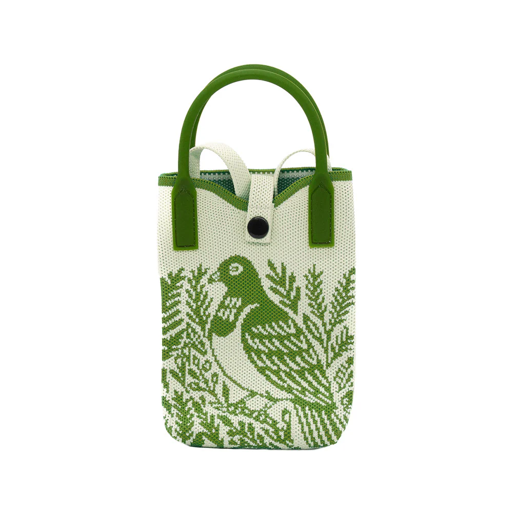 100% NZ Mini Cross Body Bag Kererū Woodcut Green