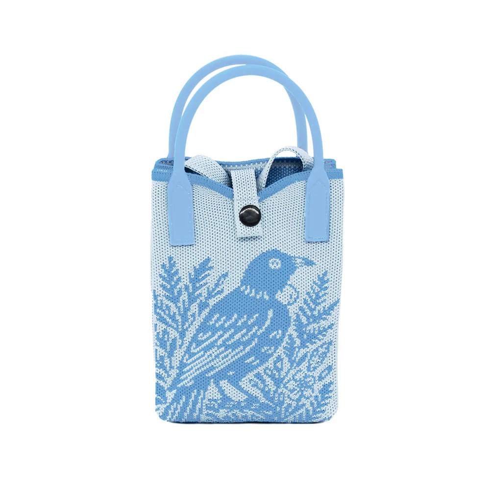100% NZ Mini Cross Body Bag Tūī Woodcut Blue