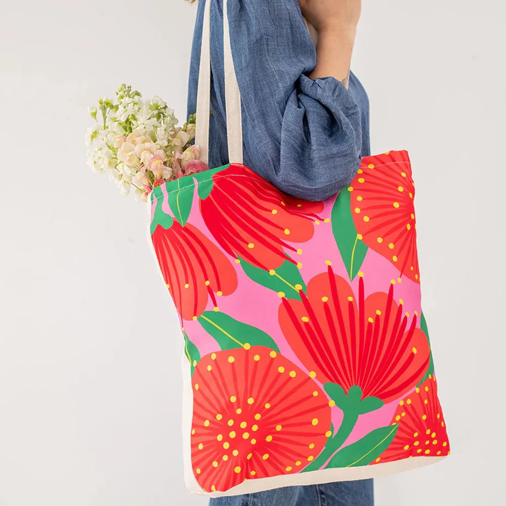 100% NZ Shopping Bag Bright Botanical Pink Pōhutukawa - Image 2