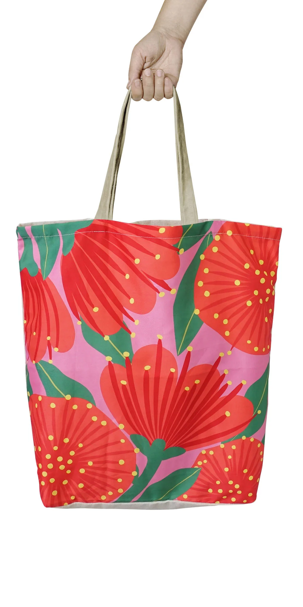 100% NZ Shopping Bag Bright Botanical Pink Pōhutukawa - Image 3