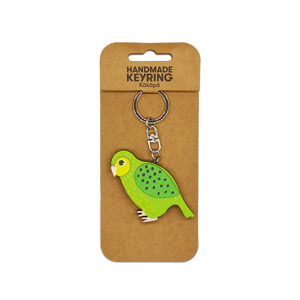 100% NZ Wooden Keyring Kākāpō