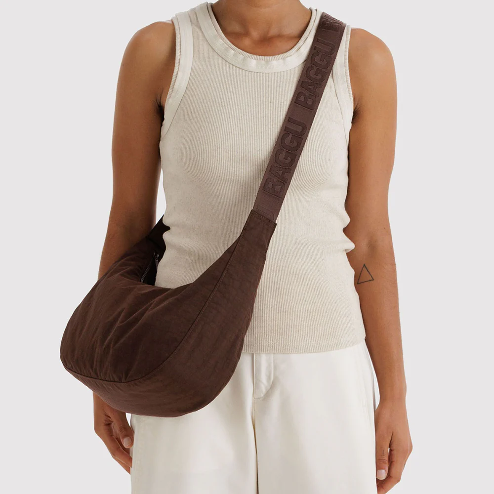 Baggu Medium Nylon Crescent Bag Coffee - Image 2