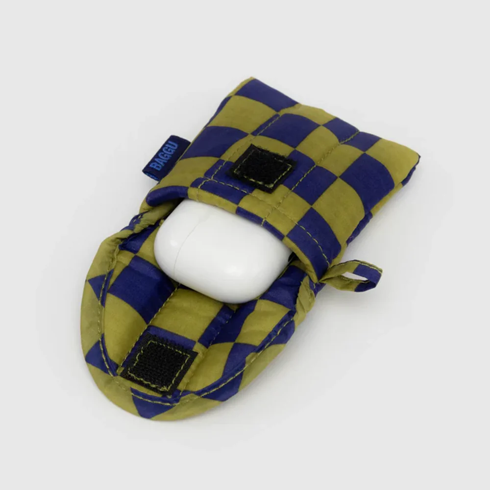 Baggu Puffy Earbuds Case Pear Navy Check - Image 3