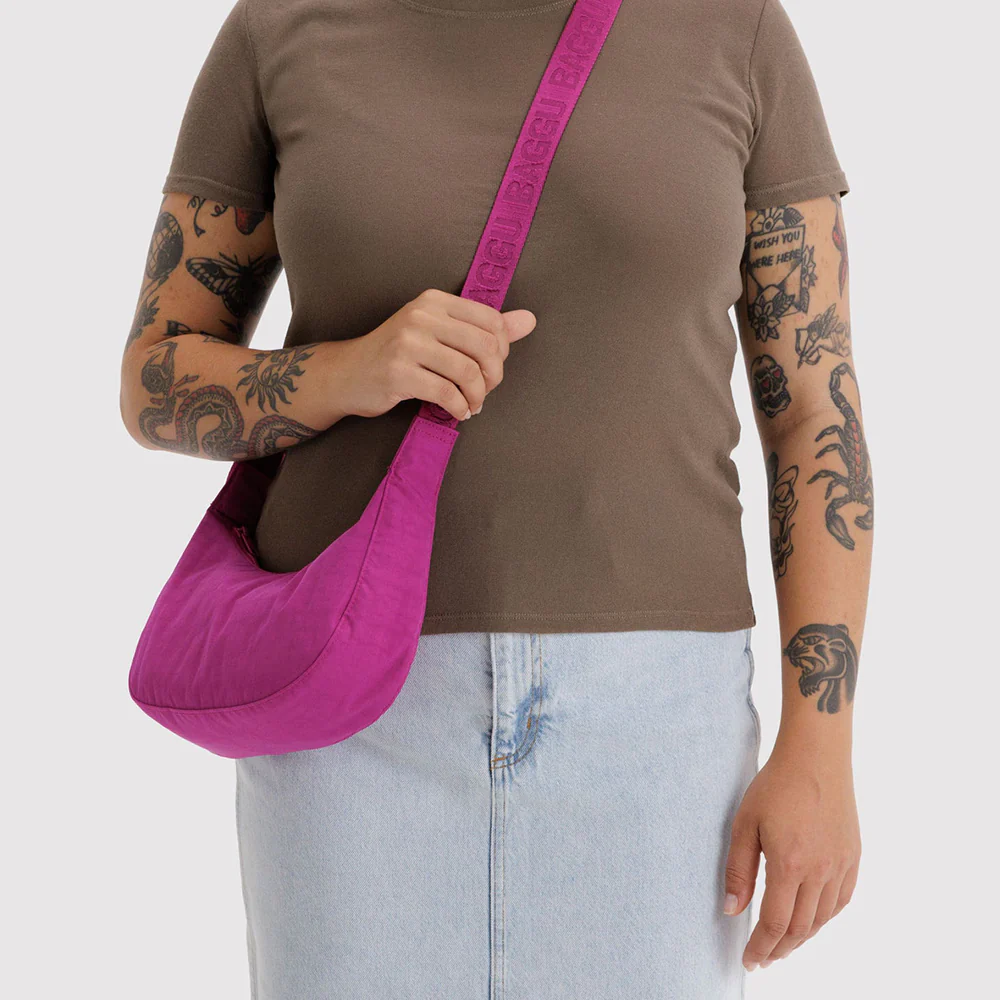Baggu Small Nylon Crescent Bag Deep Fuchsia - Image 2