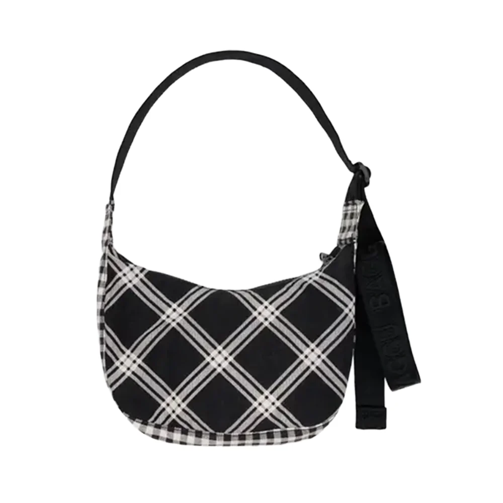 Baggu Small Nylon Crescent Bag Mixed Plaid - Image 2