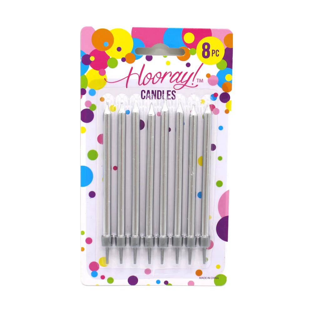 Birthday Cake Candles Metallic Silver Pack of 8