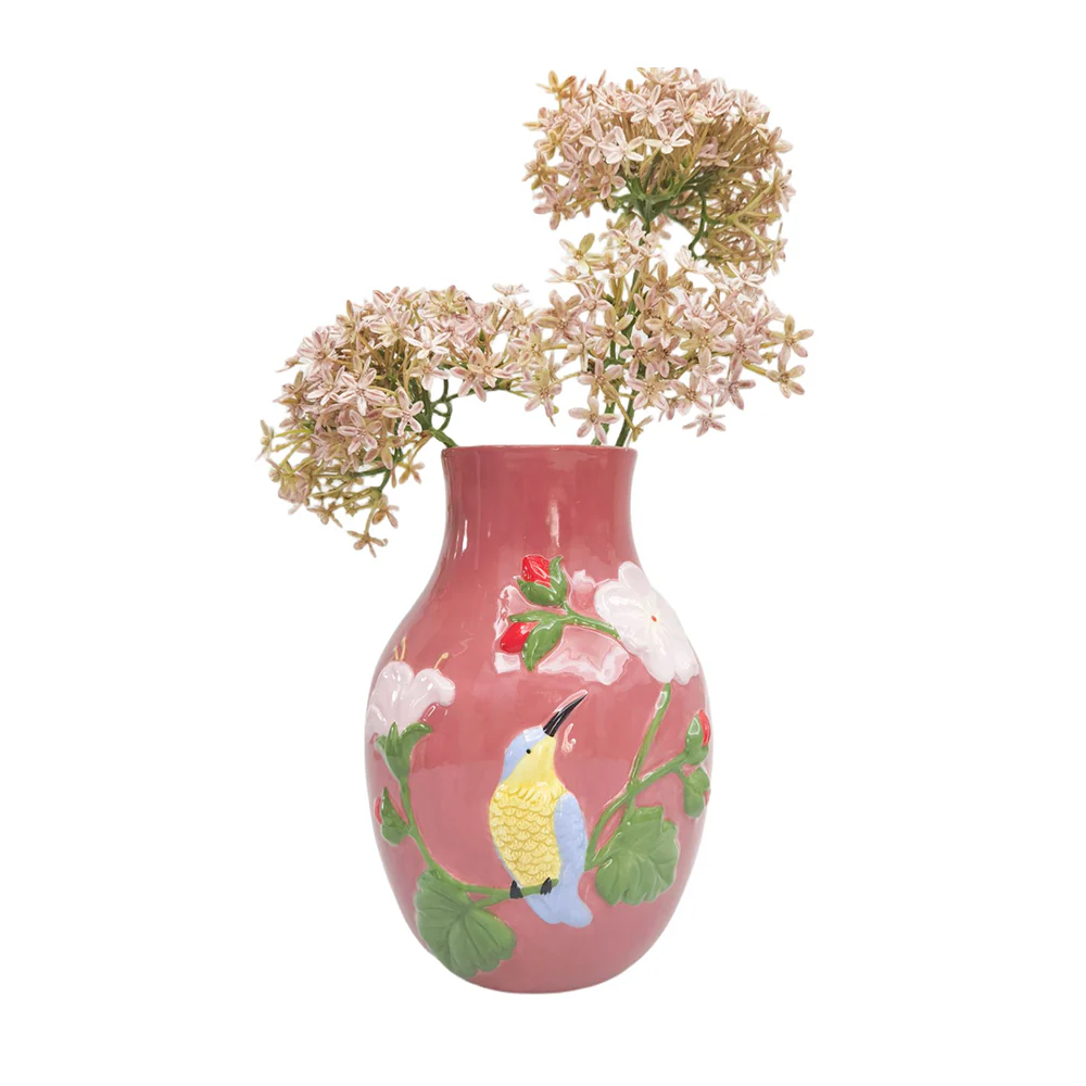 Ceramic Tropical Hummingbird Vase Pink - Image 2