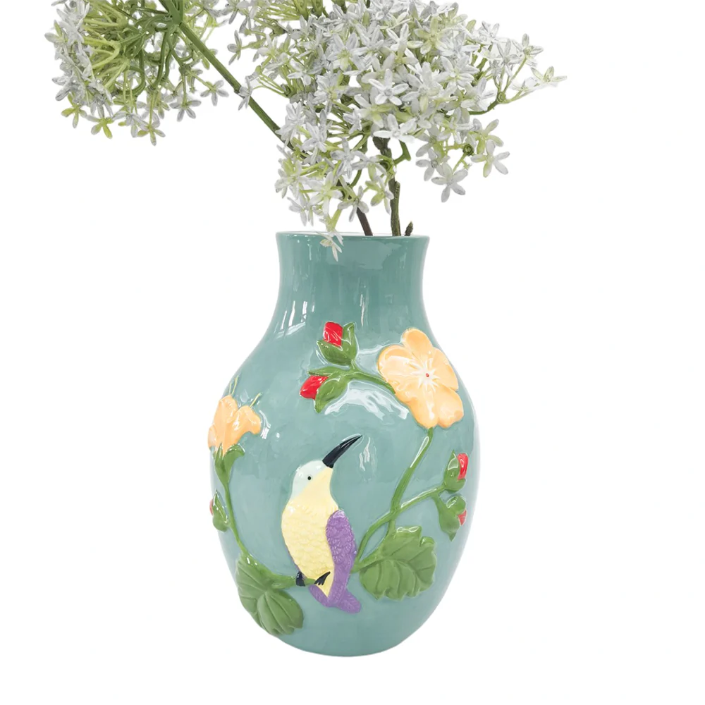 Ceramic Tropical Hummingbird Vase Turquoise - Image 2