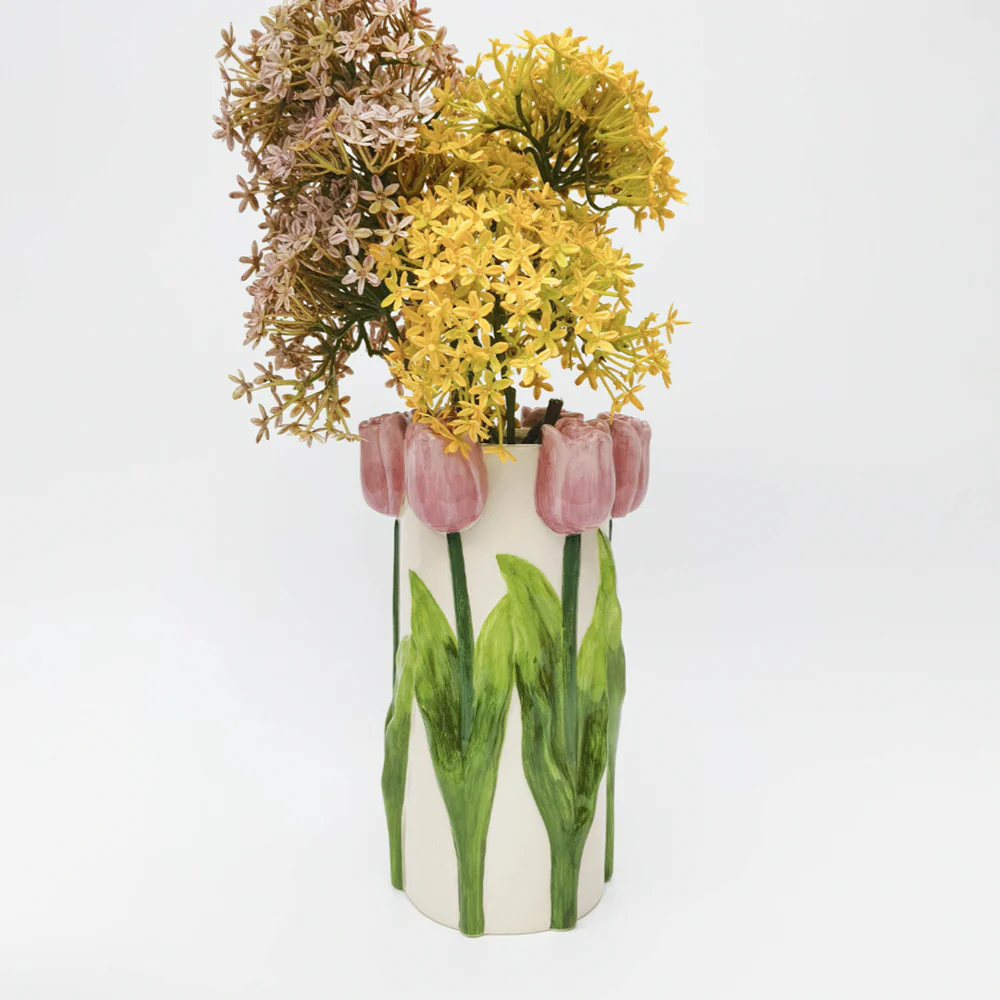 Ceramic Tulip Vase Pink and White - Image 2