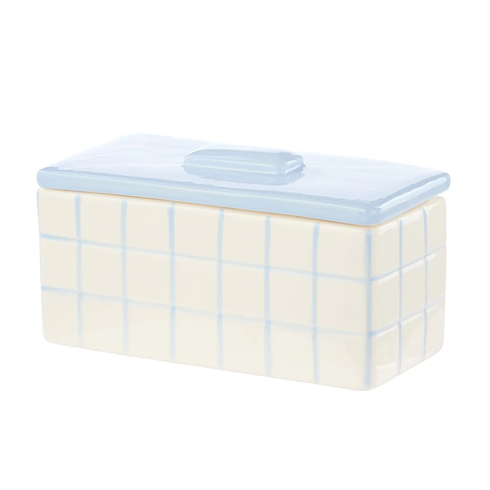 Emporium Lulu Ceramic Box Blue Grid Long