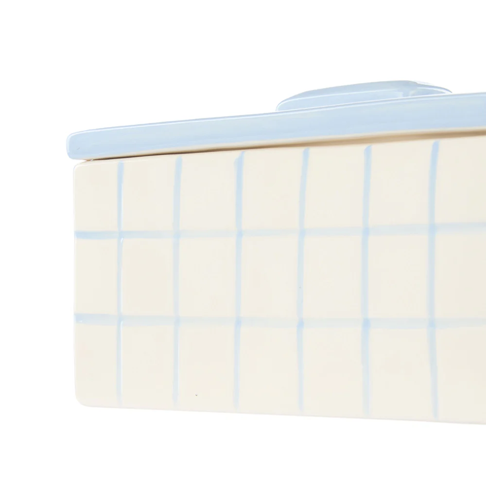 Emporium Lulu Ceramic Box Blue Grid Long - Image 2