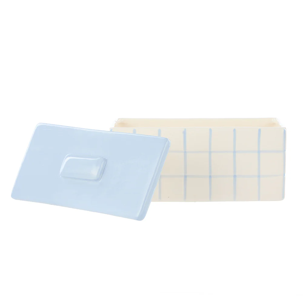 Emporium Lulu Ceramic Box Blue Grid Long - Image 3