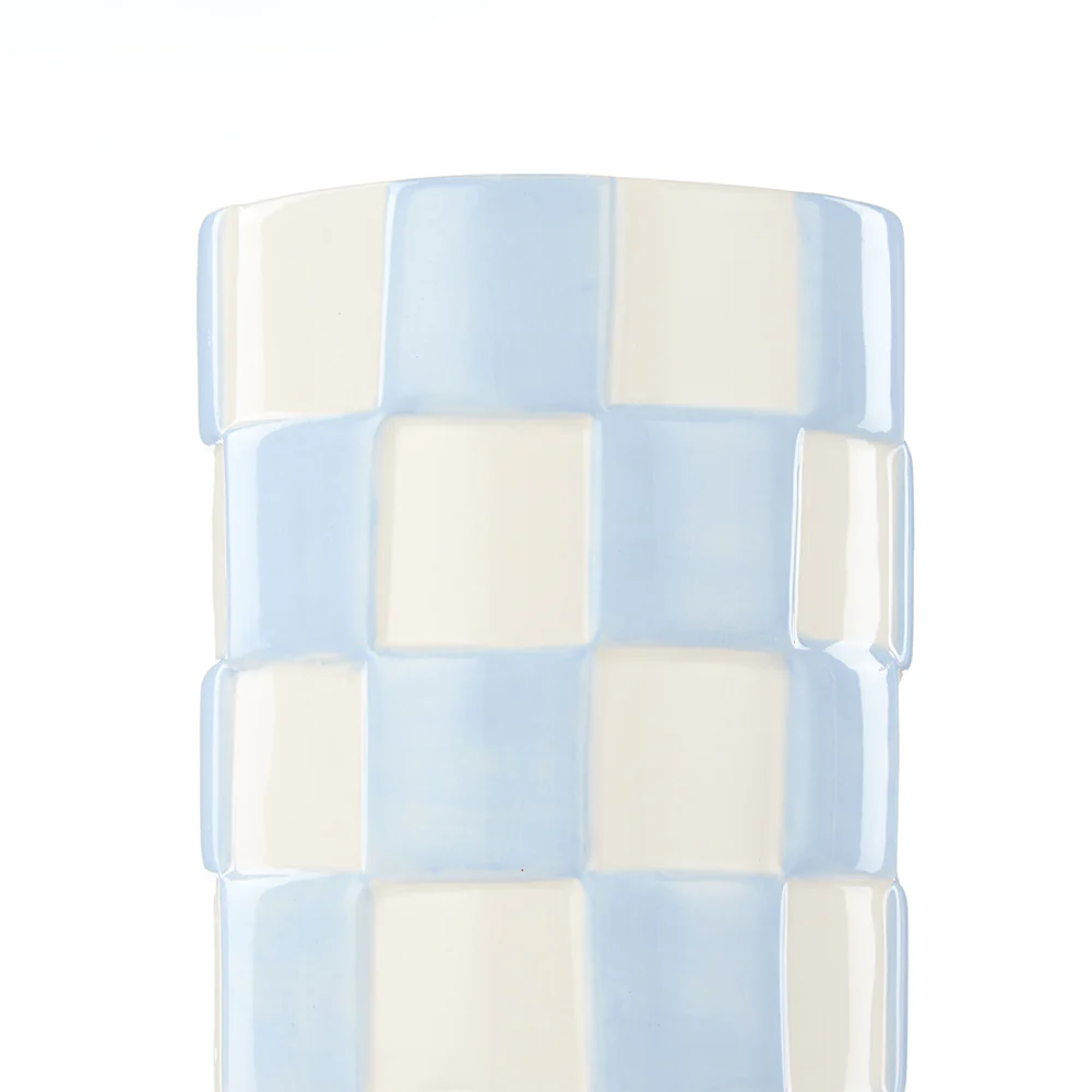 Emporium Lulu Ceramic Round Vase Blue Check Tall - Image 2