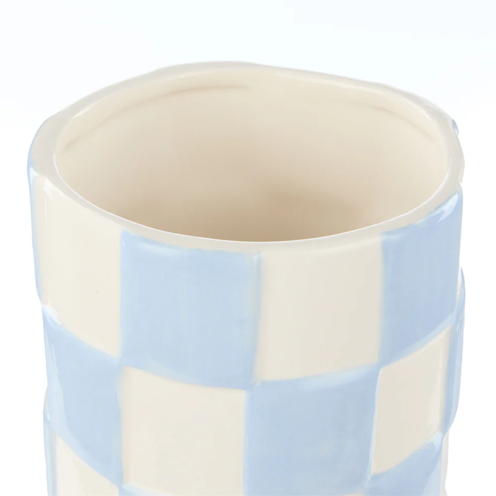 Emporium Lulu Ceramic Round Vase Blue Check Tall - Image 3