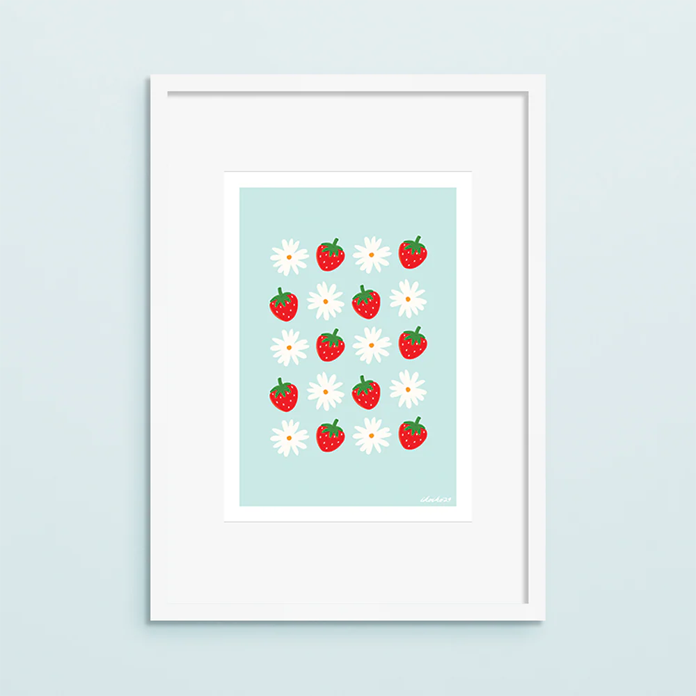 Iko Iko A4 Art Print Daisies and Strawberries - Image 2