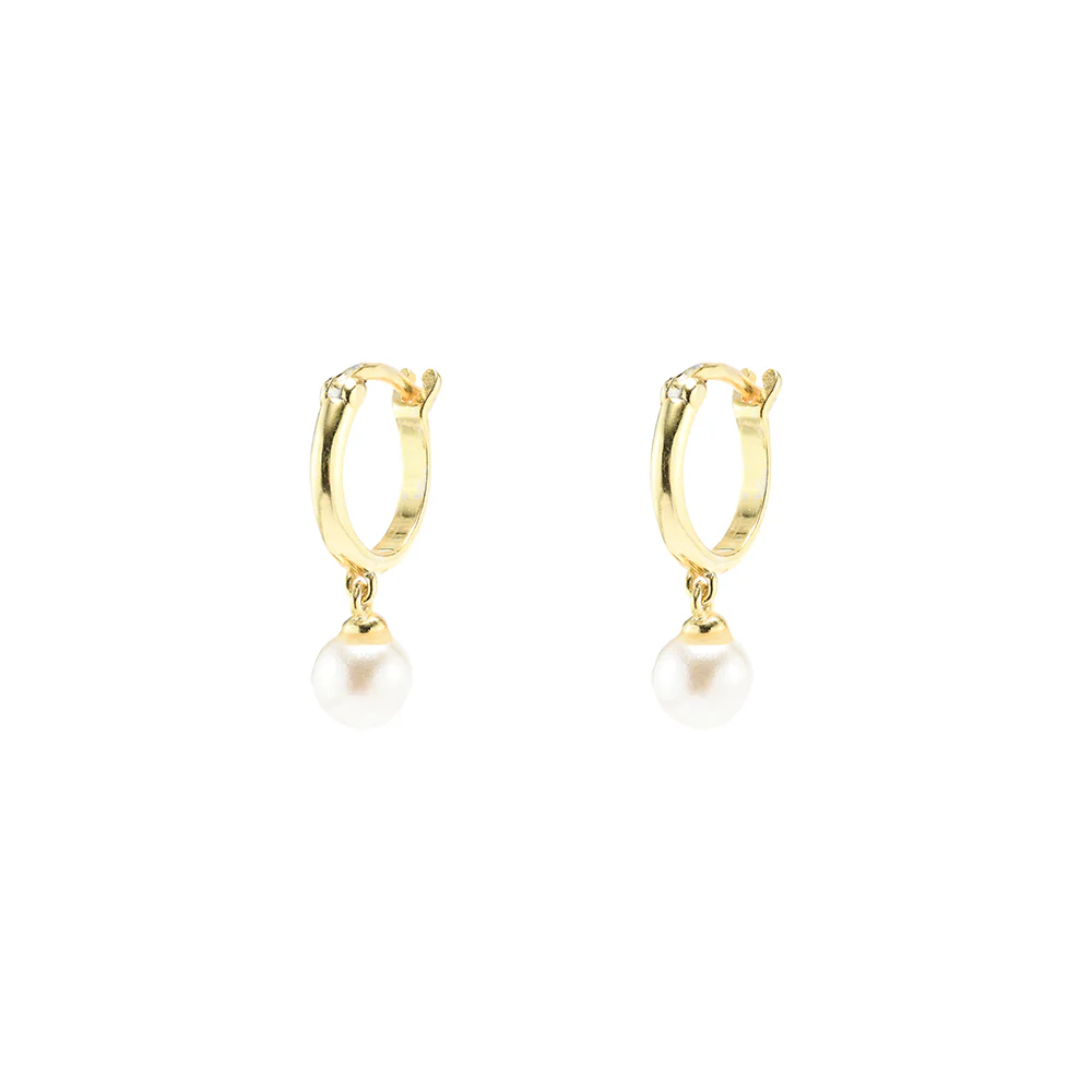 Iko Iko Earrings Mini Hoops Dangling Pearl Gold