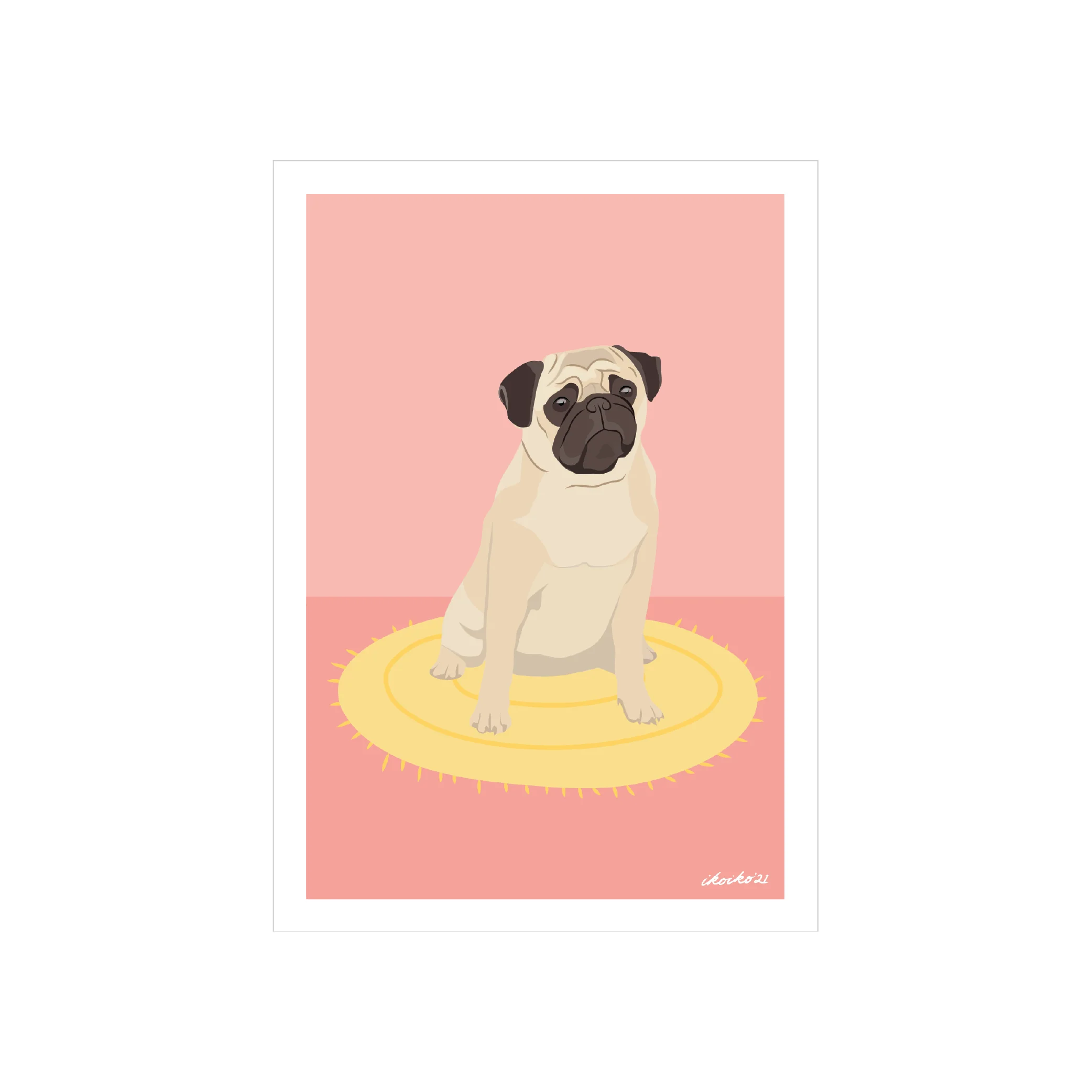 Iko Iko A4 Art Print Pug on a Rug