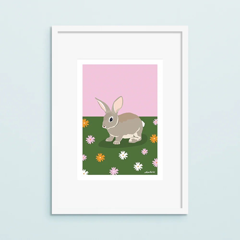 Iko Iko A4 Art Print Woodland Rabbit with Daisy - Image 2
