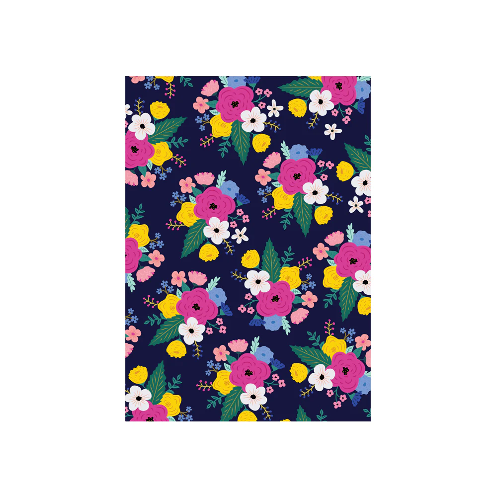 Iko Iko Floral Card Bright Bloom Navy with Bright Pink Flower