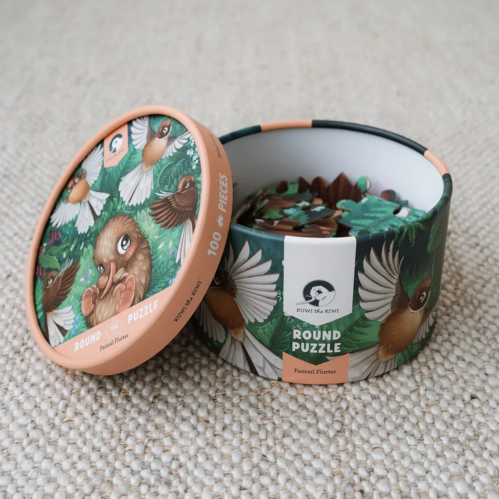 Kuwi the Kiwi Fantail Flutter Round 100 Piece Puzzle - Image 5