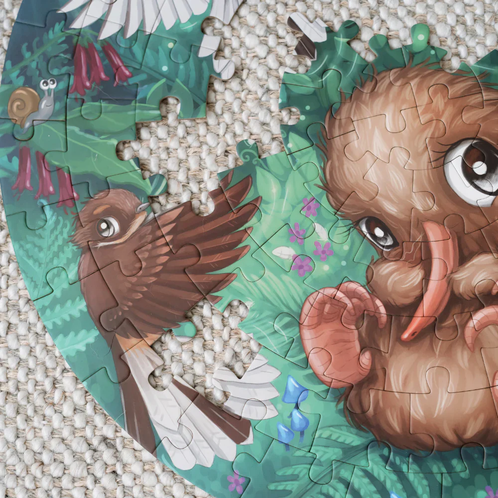 Kuwi the Kiwi Fantail Flutter Round 100 Piece Puzzle - Image 6