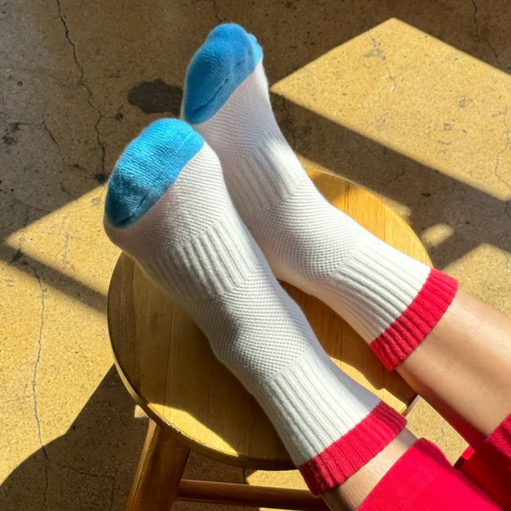 Le Bon Shoppe Girlfriend Socks Colour Block Blue Red - Image 3