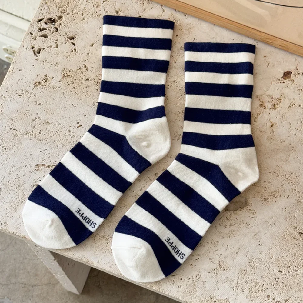 Le Bon Shoppe Wally Socks Wide Navy Stripe - Image 2