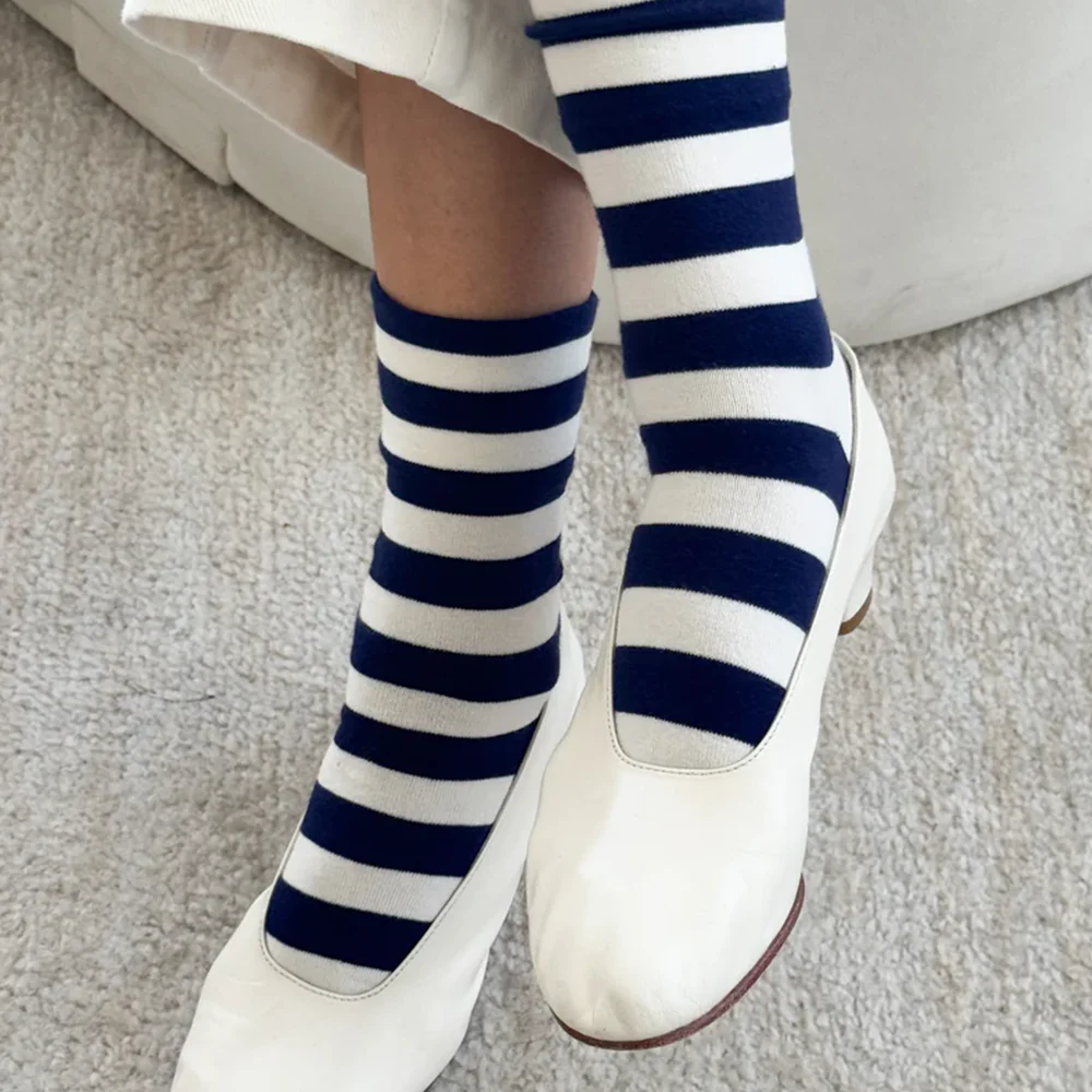 Le Bon Shoppe Wally Socks Wide Navy Stripe - Image 3