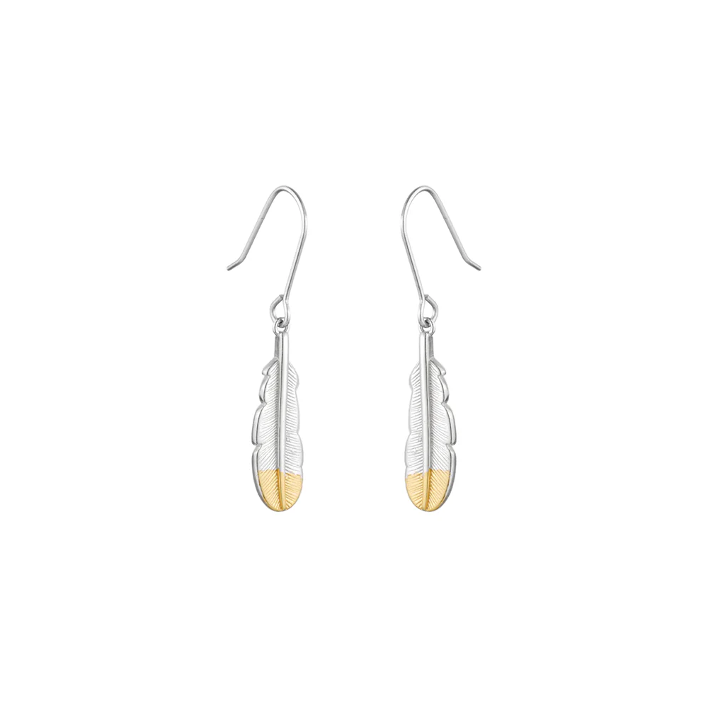 Little Taonga Earrings Huia Feather Silver with Gold Tip