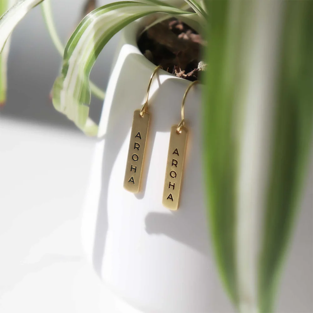 Little Taonga Earrings Te Reo Aroha Gold - Image 2
