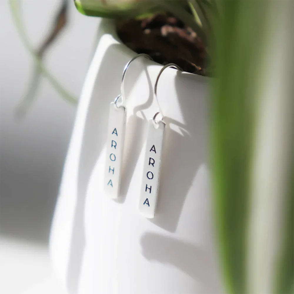 Little Taonga Earrings Te Reo Aroha Silver - Image 2