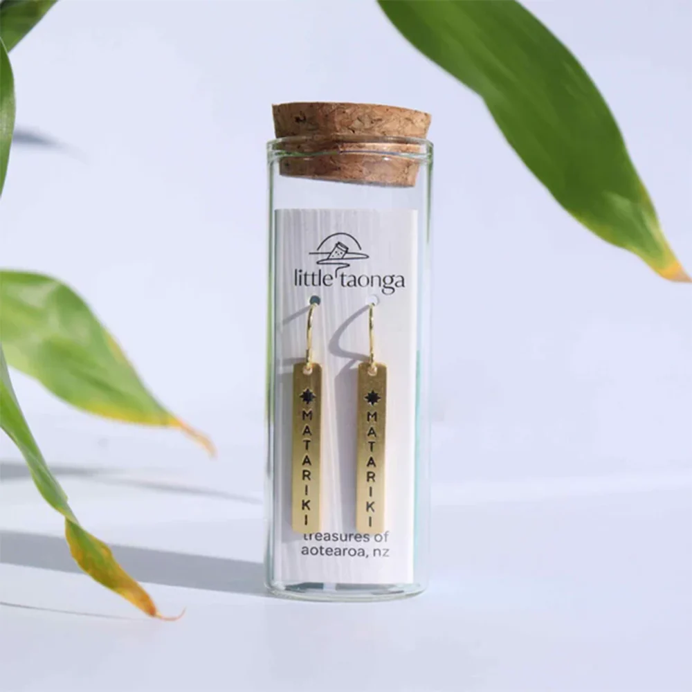 Little Taonga Earrings Te Reo Matariki Gold - Image 2