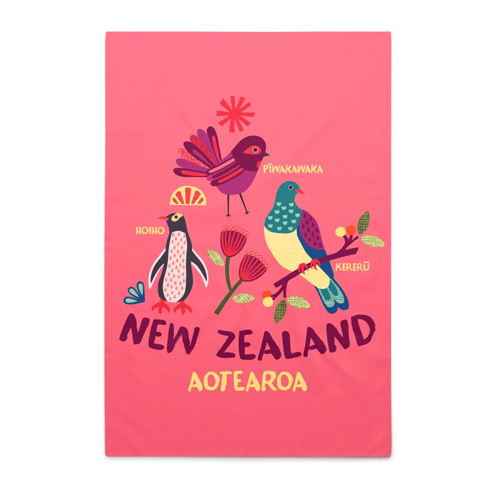 New Zealand Tea Towel Bird Life Peach