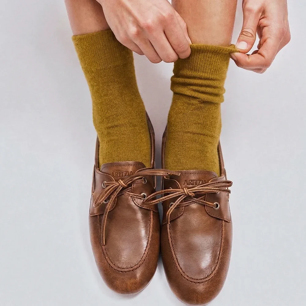 Nooan Possum Merino Wool Socks Hamilton Ecru Olive Medium - Image 2