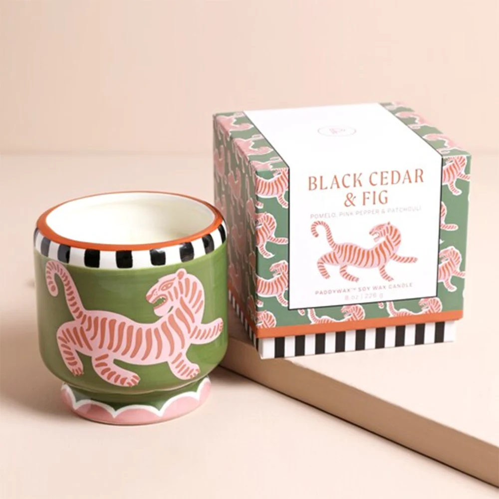Paddywax Adopo Tiger Ceramic Candle Black Cedar & Fig 226g - Image 3