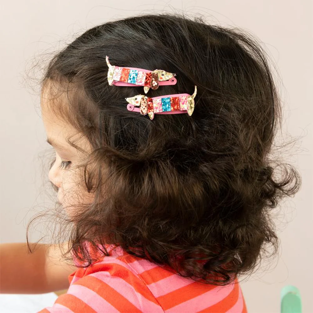 Rex London Glitter Sausage Dog Hair Clips - Image 2